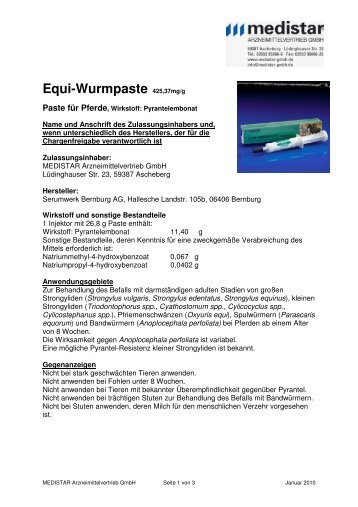 Equi-Wurmpaste 425,37mg/g - MEDISTAR Arzneimittelvertrieb GmbH