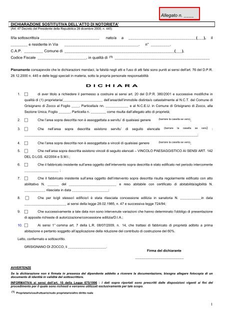 allegati obbligatori MODELLO DIA Decreto Casa.pdf - Comune di ...