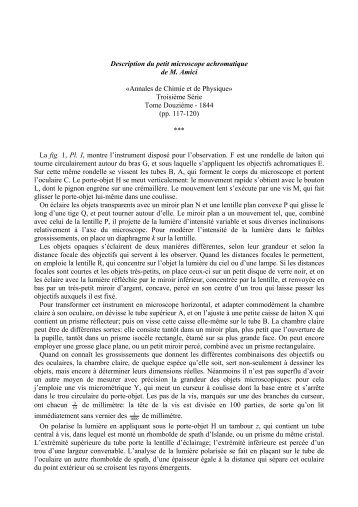 Description du petit microscope achromatique de M. Amici Â«Annales ...