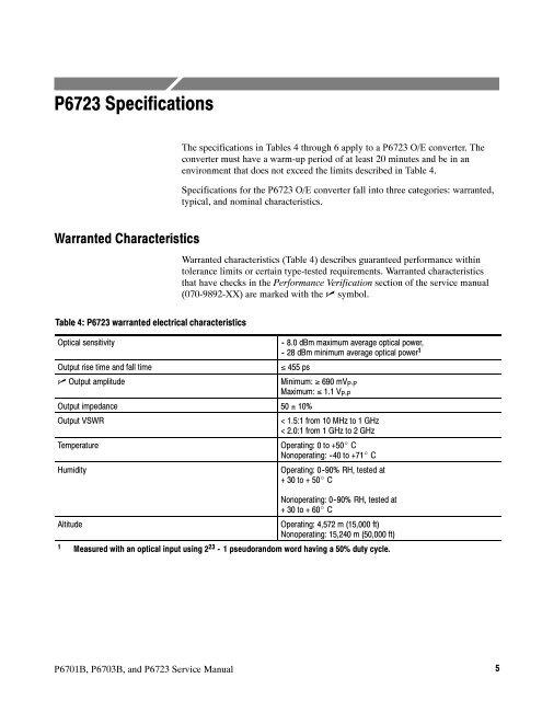P6701B, P6703B & P6723 O/E Converters Service ... - Tequipment.net