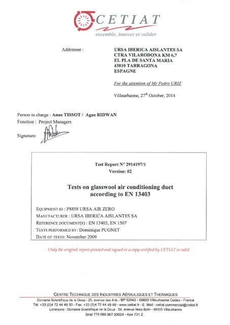 Tests On Glasswool Air Conditioning Duct According To En 13403 Ursa