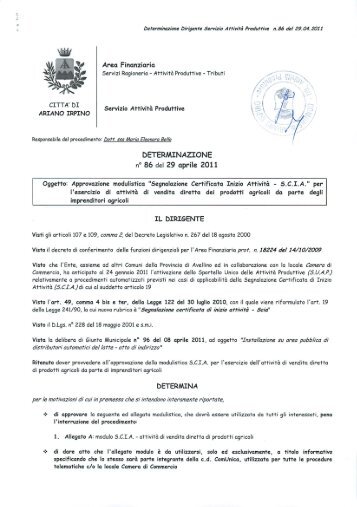 Segnalazione Certificata Inizio AttivitÃ  - S.C.I.A. - Comune di Ariano ...