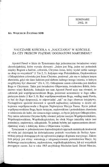 Ks. Wojciech Å»yciÅski SDB: Nauczanie KoÅcioÅa a ... - Seminare