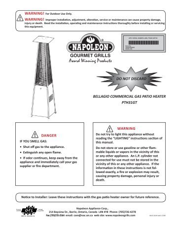 warning danger bellagio commercial gas patio heater pth31gt