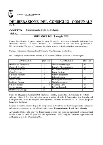 Riconoscimento debiti fuori bilancio. - Comune di Ariano Irpino