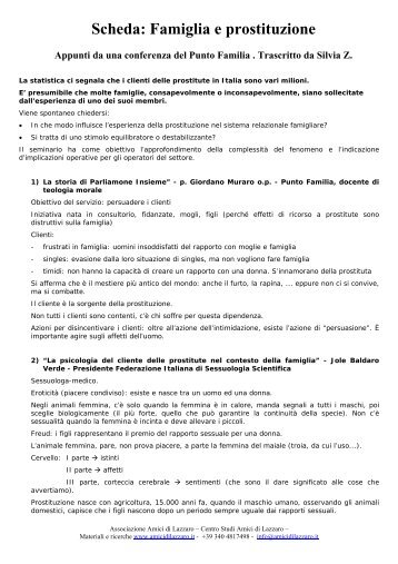 Scheda - Famiglia e prostituzione - Amici di Lazzaro