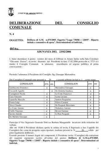 deliberazione del consiglio comunale - Comune di Ariano Irpino