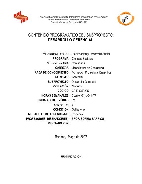 contenido programatico del subproyecto: desarrollo gerencial - Soup