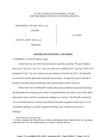 Memorandum Opinion and Order - ACLU of North Carolina