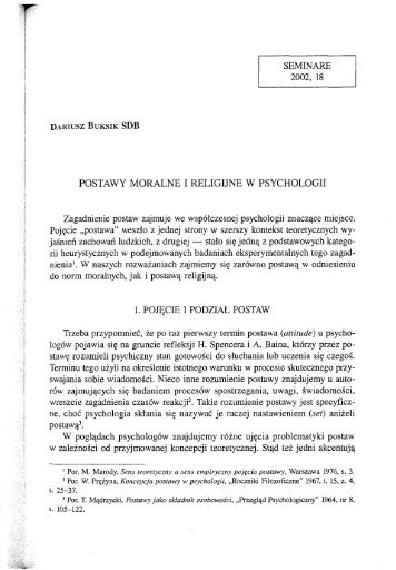 Ks. Dariusz Buksik SDB: Postawy moralne i religijne w ... - Seminare