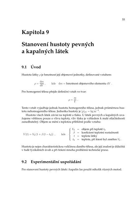 Kapitola 9 StanovenÃ­ hustoty pevnÃ½ch a kapalnÃ½ch lÃ¡tek 9.1 Ãvod