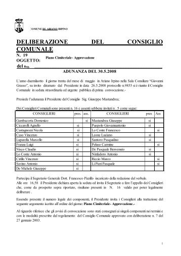 Piano Cimiteriale - Approvazione. - Comune di Ariano Irpino