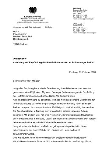 Offener Brief an den Innenminister Heribert Rech - Kerstin Andreae
