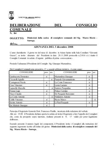 Dimissioni dalla carica di consigliere comunale del Sig. Marco ...