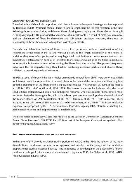 Review of the Differences between Chrysotile and Amphibole