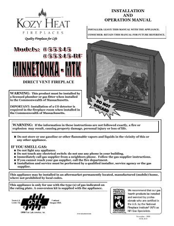 direct vent fireplace installation and operation manual do not discard