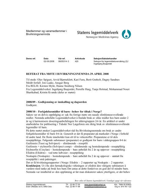 Referat fra møte i Bivirkningsnemnda 29.04.2008 - Statens ...