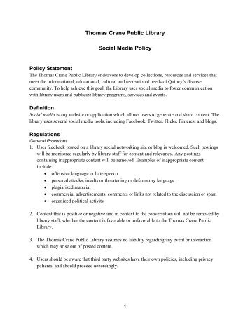 Thomas Crane Public Library Social Media Policy