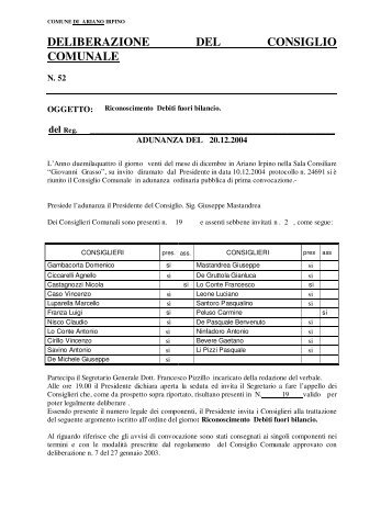 Riconoscimento Debiti fuori bilancio. - Comune di Ariano Irpino