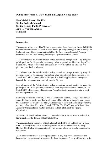 Public Prosecutor V Dato Sahar Bin Arpan A Case Study Dato