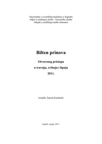 Bilten prinova - NSK - Nacionalna i sveuÄiliÅ¡na knjiÅ¾nica u Zagrebu