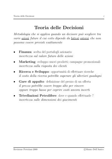 2. Teoria delle Decisioni