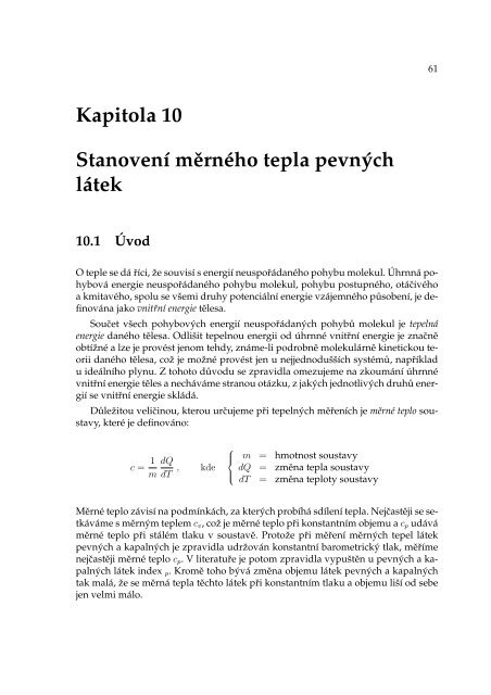 Kapitola 10 StanovenÃ­ mËernÃ©ho tepla pevnÃ½ch lÃ¡tek 10.1 Ãvod