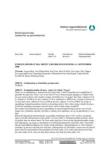 Referat fra møte i Bivirkningsnemnda 11.09.2008 - Statens ...