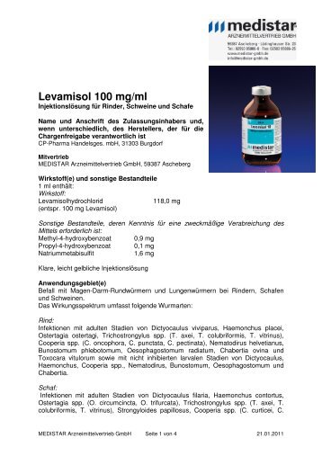 Levamisol 100 mg/ml - MEDISTAR Arzneimittelvertrieb GmbH
