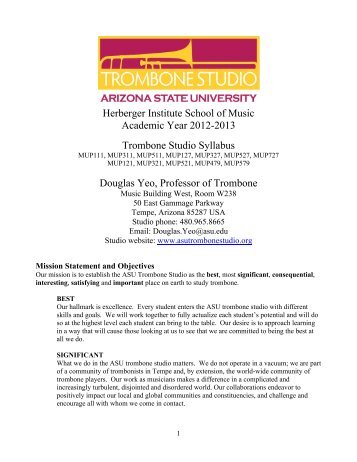 ASU Trombone Studio Syllabus - Arizona State University (ASU ...