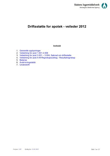 Driftsstøtte for apotek - veileder 2012 - Statens legemiddelverk