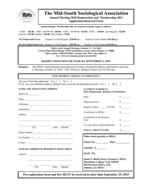 Annual Meeting 2010 Registration and Membership 2011 ...