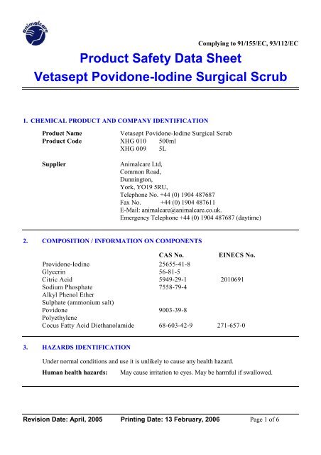 Vetasept povidone-iodine Surgical Scrub - Animalcare