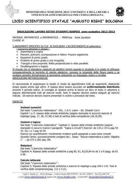 Matematica_IF_sospensione giudizio - Liceo Scientifico Augusto Righi