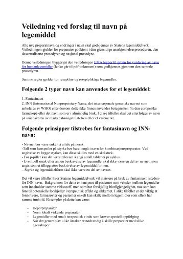 Veiledning ved forslag til navn på legemiddel - Statens legemiddelverk