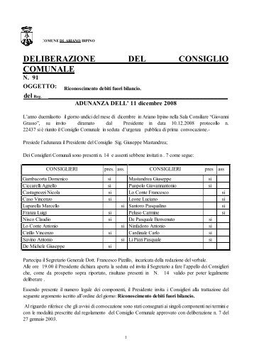 Riconoscimento debiti fuori bilancio. - Comune di Ariano Irpino