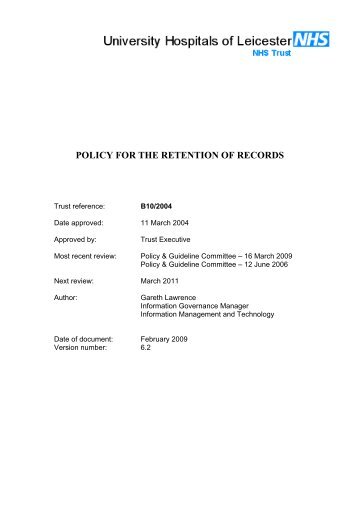 Retention of Records Policy - Library