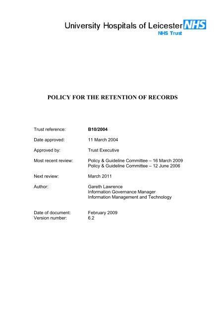 Retention of Records Policy - Library