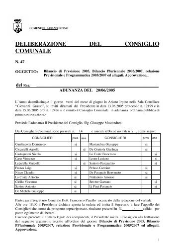 DELIBERAZIONE DEL CONSIGLIO COMUNALE - Comune di ...