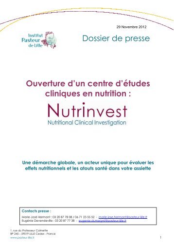Les études cliniques en nutrition - Institut Pasteur de Lille