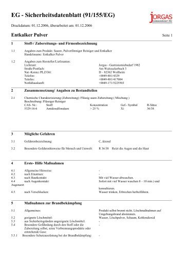 EG - Sicherheitsdatenblatt (91/155/EG) - Prohoga
