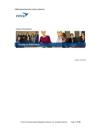 FINRA Dispute Resolution Civility in Arbitration Training and Exam