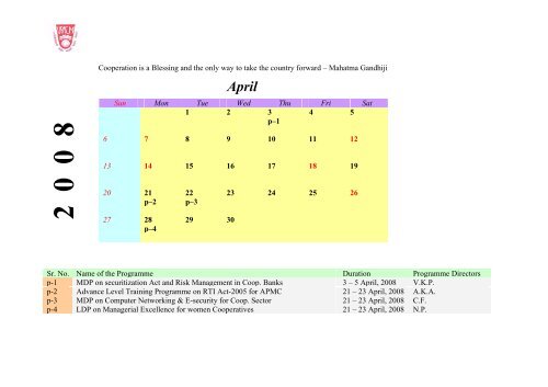calendar 08-09 - UDAYBHANSINHJI - Regional Institute of ...