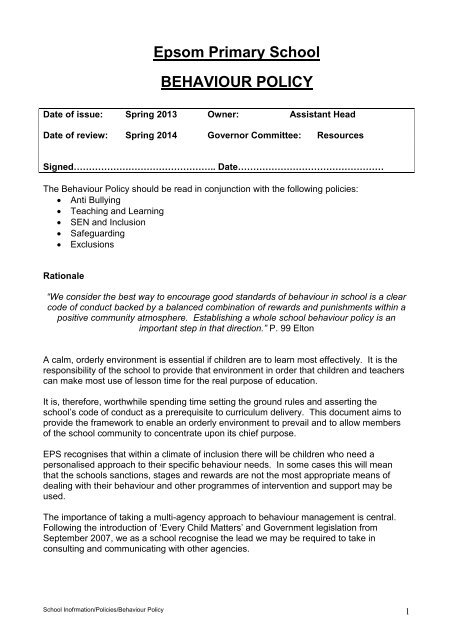 Behaviour Policy - Epsom Primary School