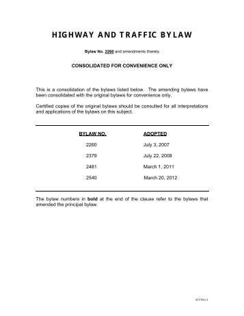 HIGHWAY AND TRAFFIC BYLAW - Pitt Meadows