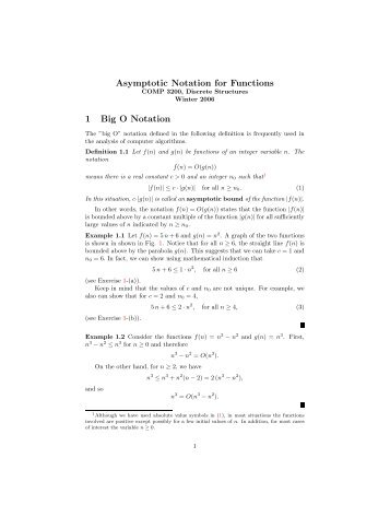 Asymptotic Notation for Functions 1 Big O Notation