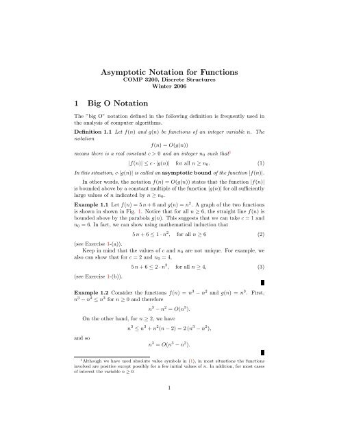 Asymptotic Notation for Functions 1 Big O Notation