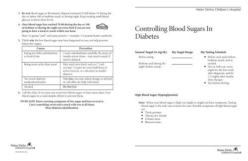 Controlling Blood Sugars In Diabetes - Helen DeVos Children's ...