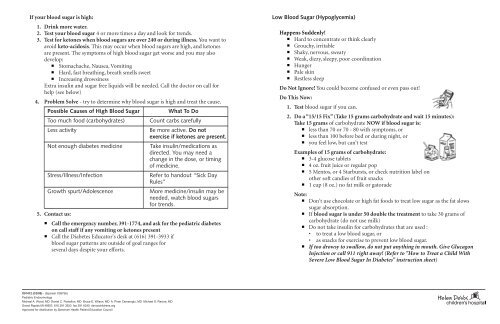 Controlling Blood Sugars In Diabetes - Helen DeVos Children's ...