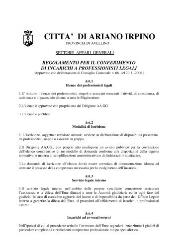 regolamento per il conferimento di incarichi a professionisti legali